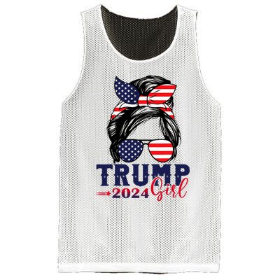 Trump Girl 2024 Messy Bun American Flag Trump 2024 Election Mesh Reversible Basketball Jersey Tank