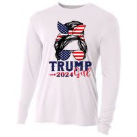 Trump Girl 2024 Messy Bun American Flag Trump 2024 Election Cooling Performance Long Sleeve Crew