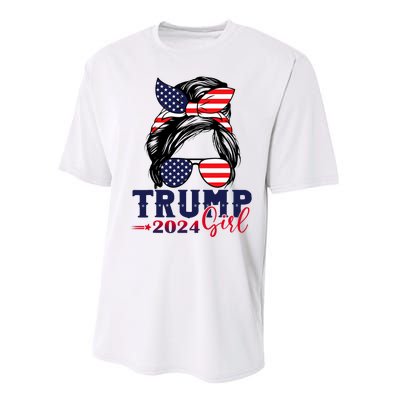 Trump Girl 2024 Messy Bun American Flag Trump 2024 Election Performance Sprint T-Shirt