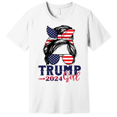 Trump Girl 2024 Messy Bun American Flag Trump 2024 Election Premium T-Shirt