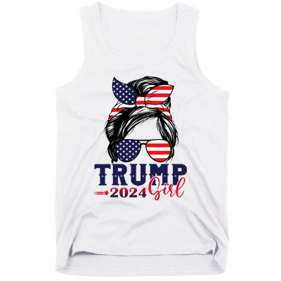 Trump Girl 2024 Messy Bun American Flag Trump 2024 Election Tank Top