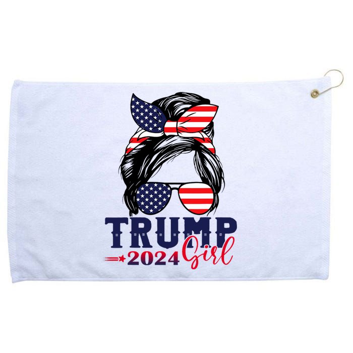 Trump Girl 2024 Messy Bun American Flag Trump 2024 Election Grommeted Golf Towel