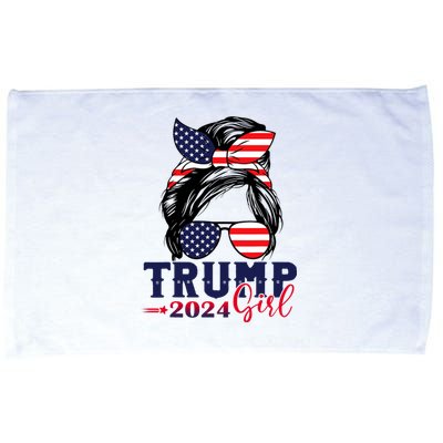 Trump Girl 2024 Messy Bun American Flag Trump 2024 Election Microfiber Hand Towel