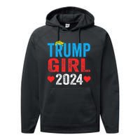 Trump Girl 2024 Cute Trump Flag Performance Fleece Hoodie