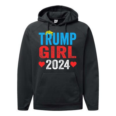 Trump Girl 2024 Cute Trump Flag Performance Fleece Hoodie