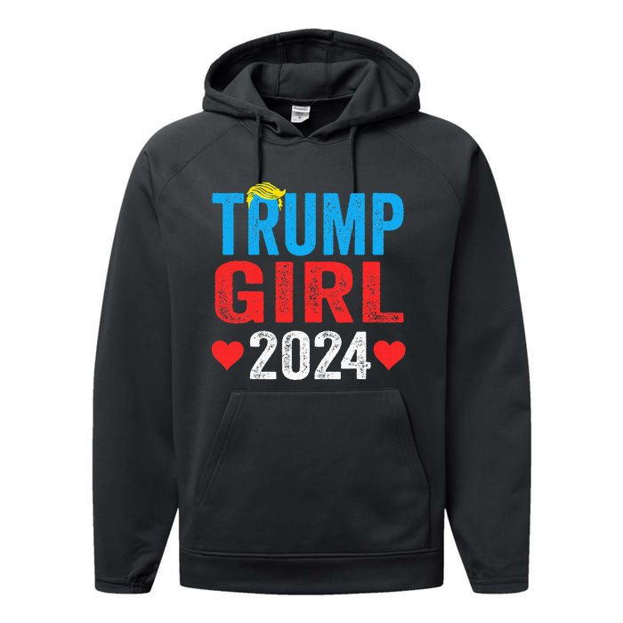 Trump Girl 2024 Cute Trump Flag Performance Fleece Hoodie