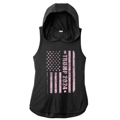 Trump Girl 2024 USA Flag Vintage Faded Ladies PosiCharge Tri-Blend Wicking Draft Hoodie Tank