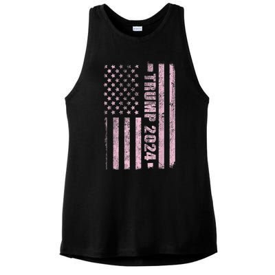 Trump Girl 2024 USA Flag Vintage Faded Ladies PosiCharge Tri-Blend Wicking Tank