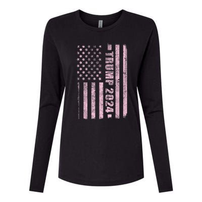 Trump Girl 2024 USA Flag Vintage Faded Womens Cotton Relaxed Long Sleeve T-Shirt