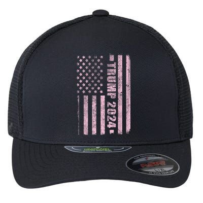Trump Girl 2024 USA Flag Vintage Faded Flexfit Unipanel Trucker Cap