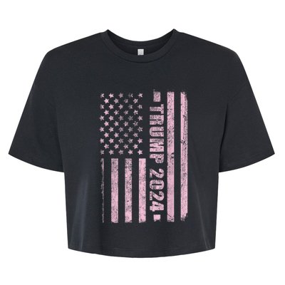 Trump Girl 2024 USA Flag Vintage Faded Bella+Canvas Jersey Crop Tee