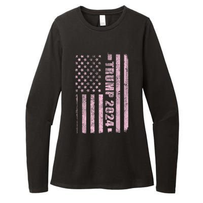 Trump Girl 2024 USA Flag Vintage Faded Womens CVC Long Sleeve Shirt