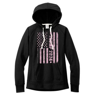 Trump Girl 2024 USA Flag Vintage Faded Women's Fleece Hoodie