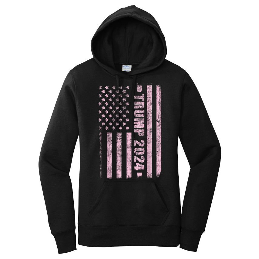 Trump Girl 2024 USA Flag Vintage Faded Women's Pullover Hoodie