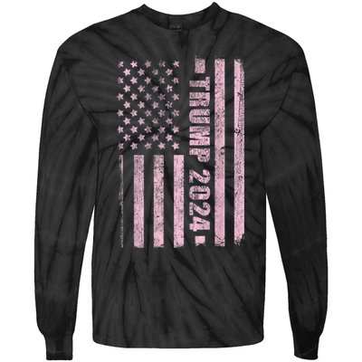 Trump Girl 2024 USA Flag Vintage Faded Tie-Dye Long Sleeve Shirt