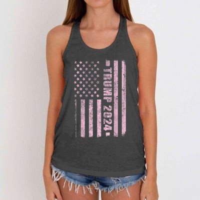 Trump Girl 2024 USA Flag Vintage Faded Women's Knotted Racerback Tank