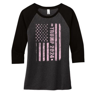 Trump Girl 2024 USA Flag Vintage Faded Women's Tri-Blend 3/4-Sleeve Raglan Shirt