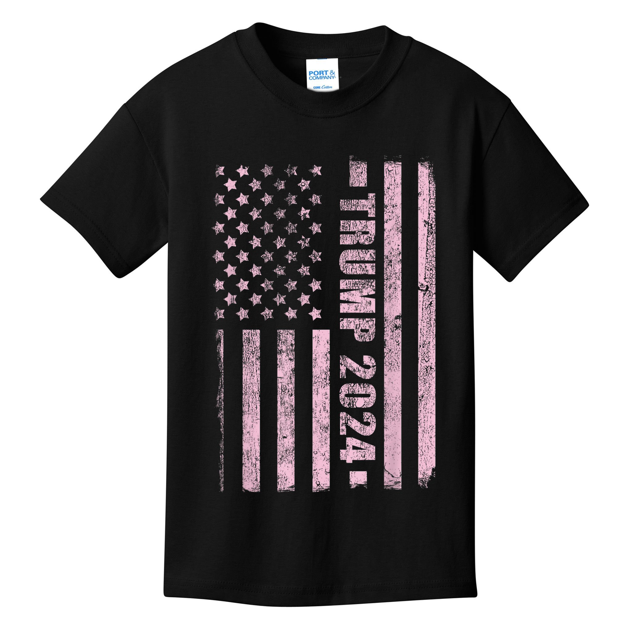 Trump Girl 2024 USA Flag Vintage Faded Kids T-Shirt