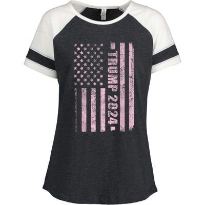 Trump Girl 2024 USA Flag Vintage Faded Enza Ladies Jersey Colorblock Tee