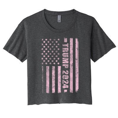 Trump Girl 2024 USA Flag Vintage Faded Women's Crop Top Tee