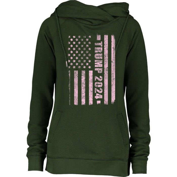 Trump Girl 2024 USA Flag Vintage Faded Womens Funnel Neck Pullover Hood