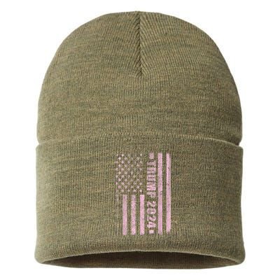 Trump Girl 2024 USA Flag Vintage Faded Sustainable Knit Beanie