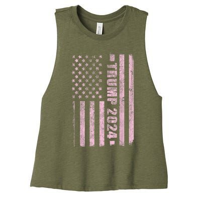 Trump Girl 2024 USA Flag Vintage Faded Women's Racerback Cropped Tank