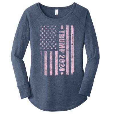 Trump Girl 2024 USA Flag Vintage Faded Women's Perfect Tri Tunic Long Sleeve Shirt