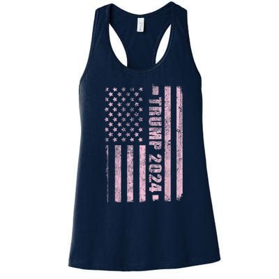 Trump Girl 2024 USA Flag Vintage Faded Women's Racerback Tank