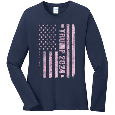 Trump Girl 2024 USA Flag Vintage Faded Ladies Long Sleeve Shirt