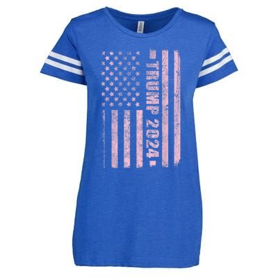 Trump Girl 2024 USA Flag Vintage Faded Enza Ladies Jersey Football T-Shirt