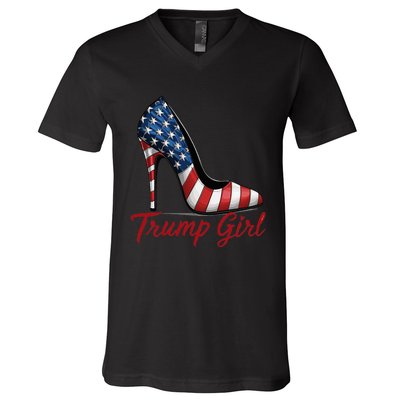 Trump Girl 2024 Cute Trump Flag V-Neck T-Shirt