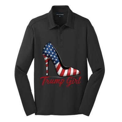 Trump Girl 2024 Cute Trump Flag Silk Touch Performance Long Sleeve Polo