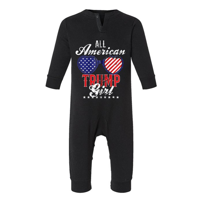 Trump Girl 2021 American Flag Heart Infant Fleece One Piece