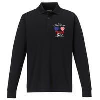 Trump Girl 2021 American Flag Heart Performance Long Sleeve Polo