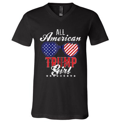 Trump Girl 2021 American Flag Heart V-Neck T-Shirt