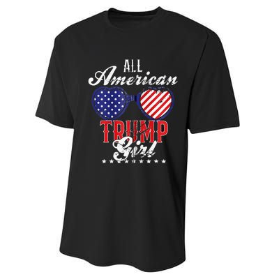 Trump Girl 2021 American Flag Heart Performance Sprint T-Shirt