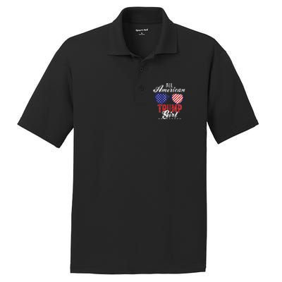 Trump Girl 2021 American Flag Heart PosiCharge RacerMesh Polo