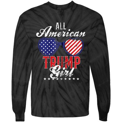 Trump Girl 2021 American Flag Heart Tie-Dye Long Sleeve Shirt