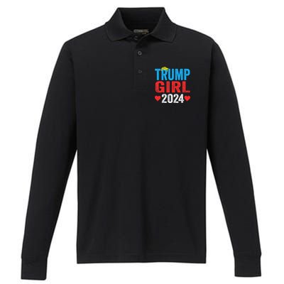 Trump Girl 2024 Shirts Cute Trump Flag Performance Long Sleeve Polo