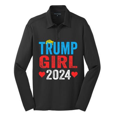 Trump Girl 2024 Shirts Cute Trump Flag Silk Touch Performance Long Sleeve Polo