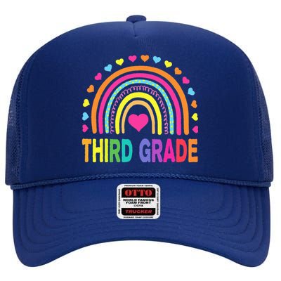 Third Grade 3rd Grade Rainbow Teachers Back To School High Crown Mesh Back Trucker Hat