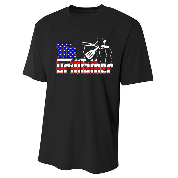 The Grillfather 4th Of July Funny Grilling BBQ American Dad Performance Sprint T-Shirt