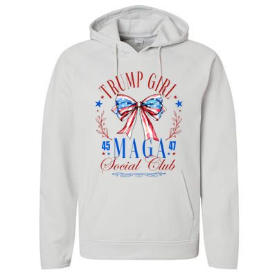 Trump Girl 45 47 Maga Est 2024 Social Club Happy 4th Of July Performance Fleece Hoodie