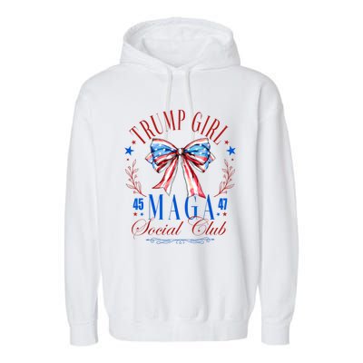 Trump Girl 45 47 Maga Est 2024 Social Club Happy 4th Of July Garment-Dyed Fleece Hoodie