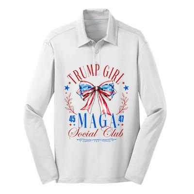 Trump Girl 45 47 Maga Est 2024 Social Club Happy 4th Of July Silk Touch Performance Long Sleeve Polo