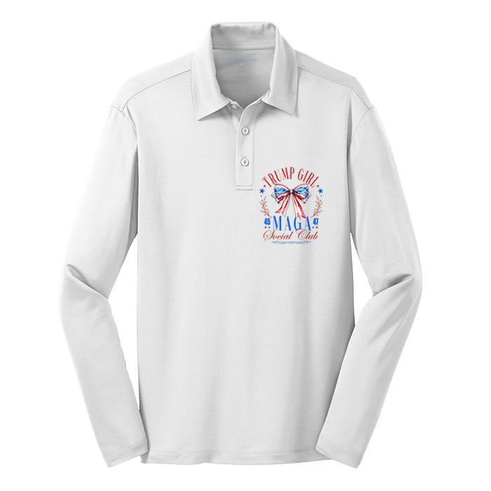 Trump Girl 45 47 Maga Est 2024 Social Club Happy 4th Of July Silk Touch Performance Long Sleeve Polo