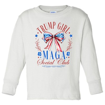 Trump Girl 45 47 Maga Est 2024 Social Club Happy 4th Of July Toddler Long Sleeve Shirt