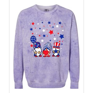 Three Gnomes 4th Of July Red White and Blue Colorblast Crewneck Sweatshirt