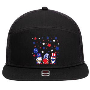 Three Gnomes 4th Of July Red White and Blue 7 Panel Mesh Trucker Snapback Hat